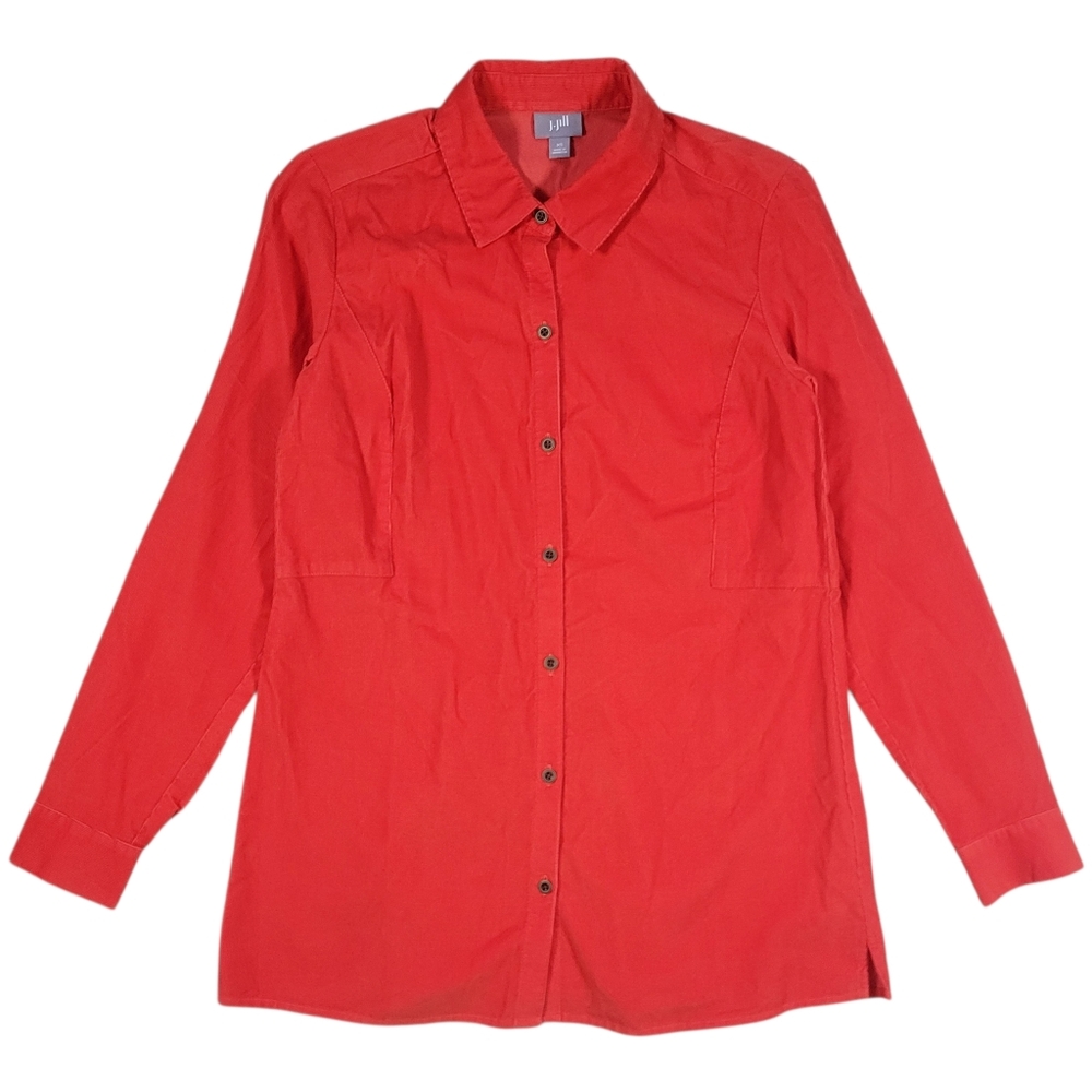 J Jill Corduroy Shirt‎ Womens XS Red Orange Button Front Long Sleeve Tunic Top